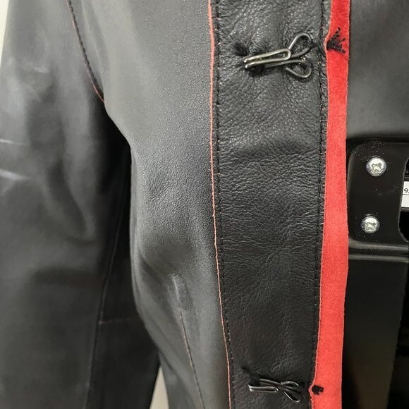 Madison Studio Black with Red Pin Stripe Leather Womens Jacket Size 8P - Picture 6 of 12